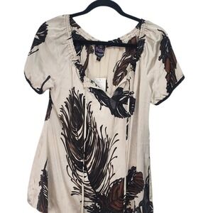 Hale Bob Maternity Blouse Women S Beige‎ Feather Print NWT
